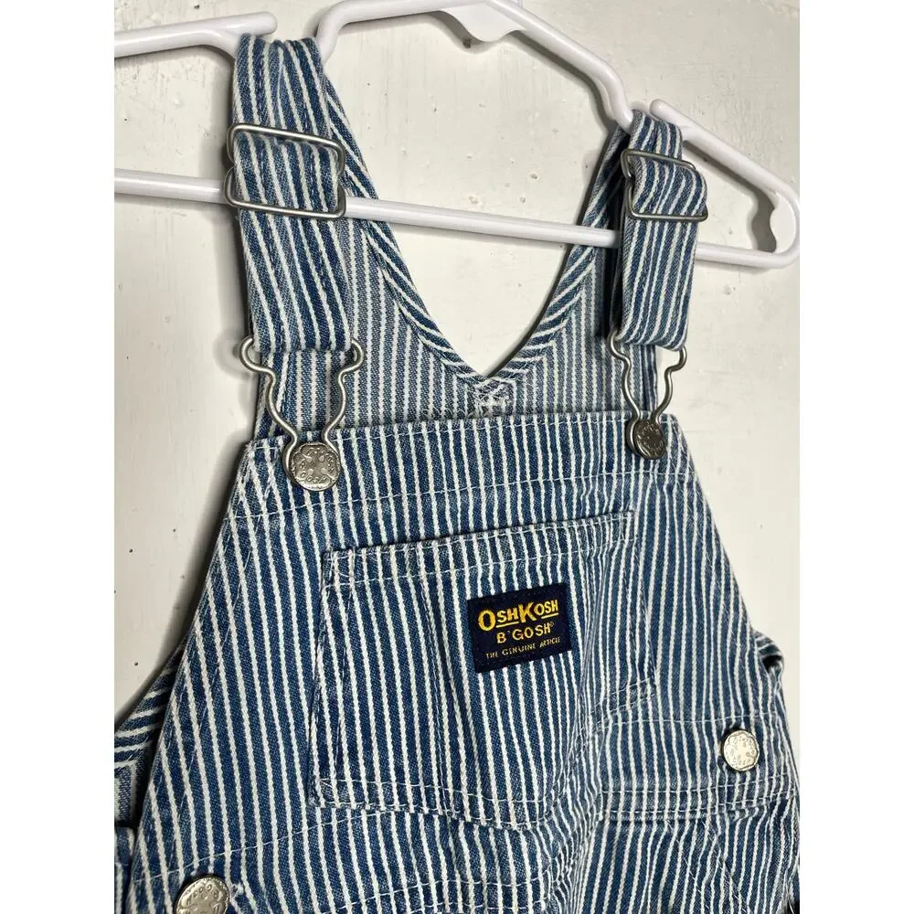 NEW Vintage Oshkosh B'Gosh Boys Blue Striped Overalls Vestbak 18 Months